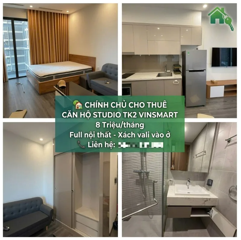 Cho thuê Studio TK2 Vinhomes Smart City 29m2